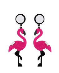 Øreringe - hængeøreringe flamingo, pink/hvid (glimmer)